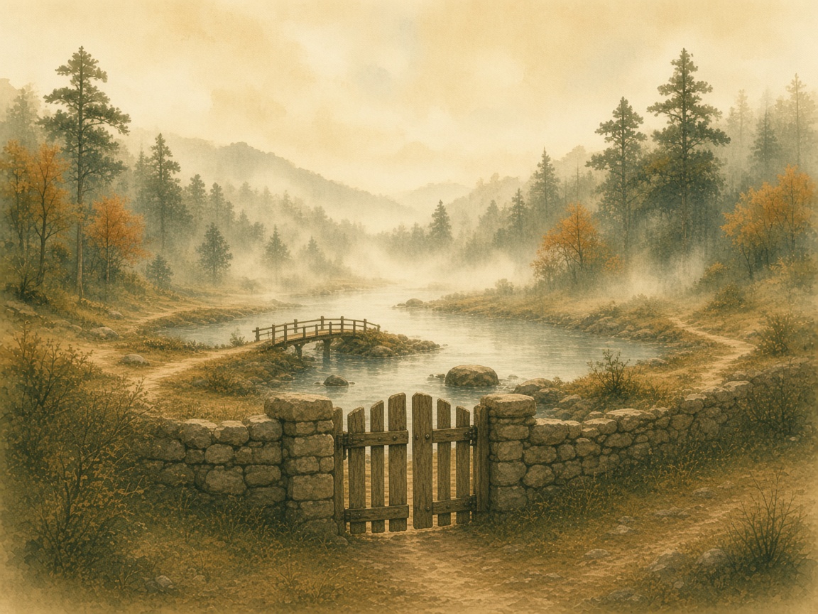 A closed gate, and an open gap in the brush beside it.