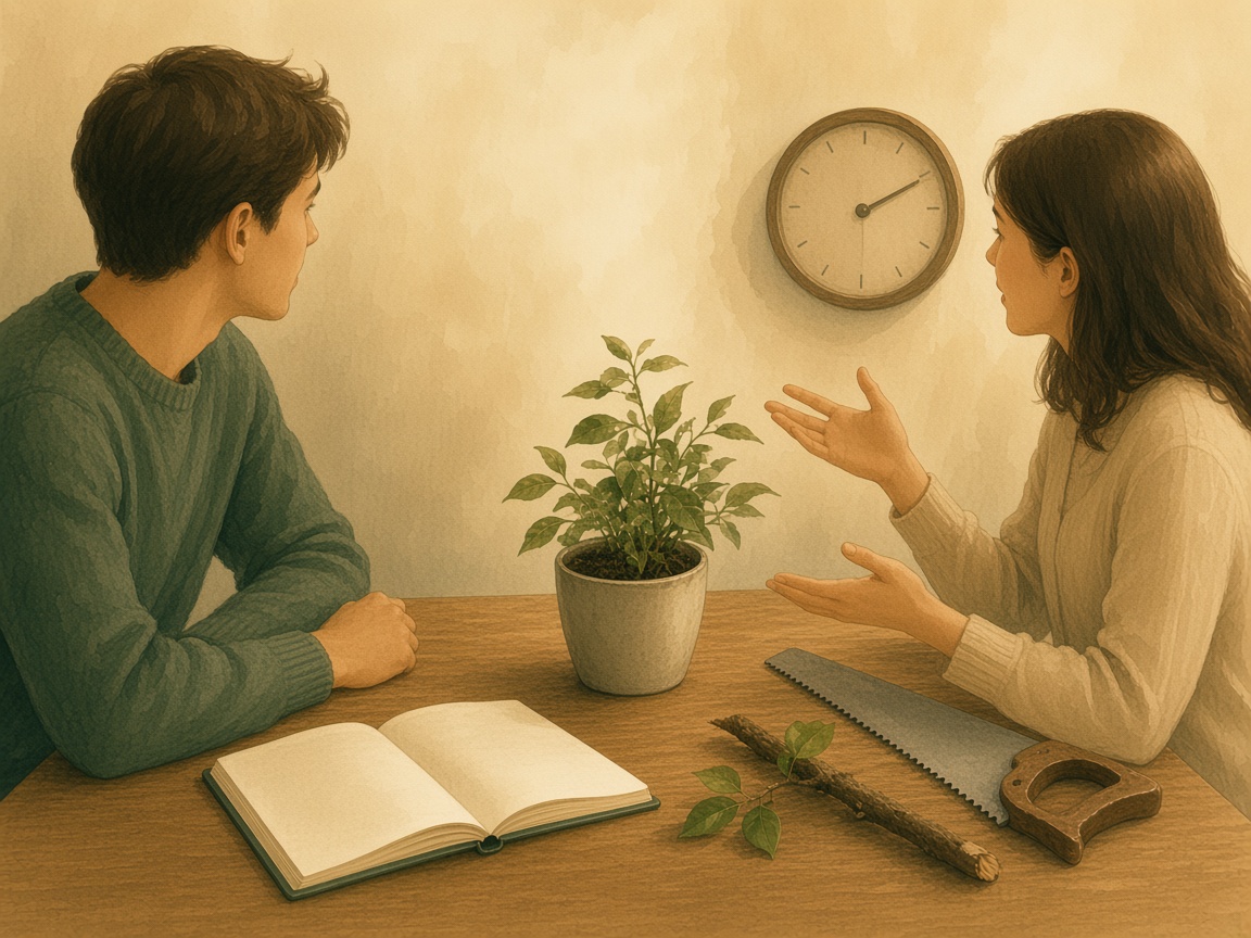 One person listening while the other speaks.